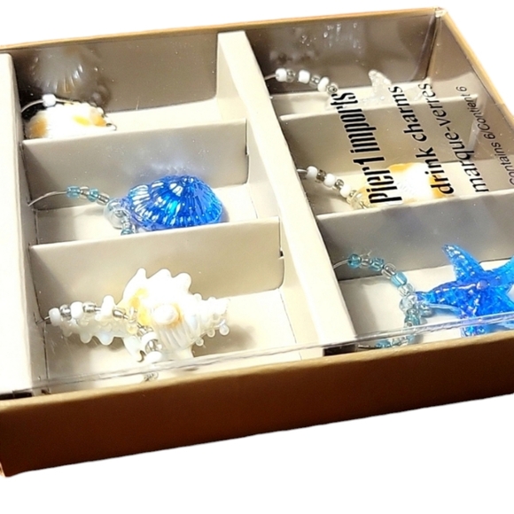 Pier 1 Beach Themed Seashell Drink Charms (Qty 6) New in Original Box - Picture 3 of 3